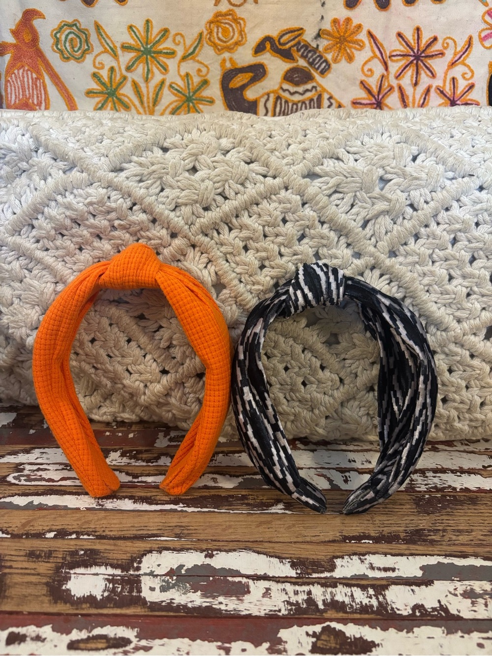 Kids Knotted Headband Set - Orange and Black Pattern